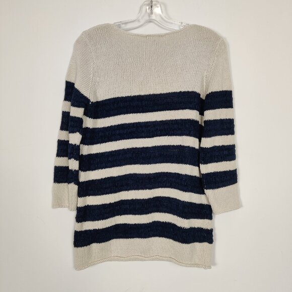 Tommy Bahama Women's Sweater Size L Striped Blue Cream Knitwear Cotton Outerwear - Picture 4 of 10